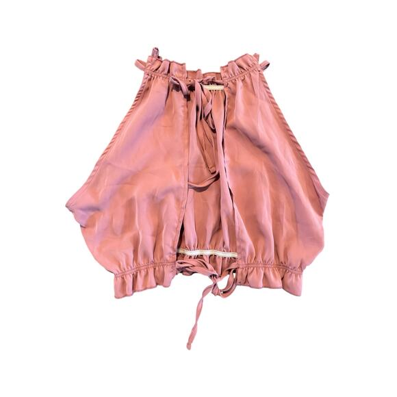 SHEIN Pink Tie Back Crop Top Size Small Halter Style Sleeveless Ruffle Hem Shirt - Picture 3 of 8
